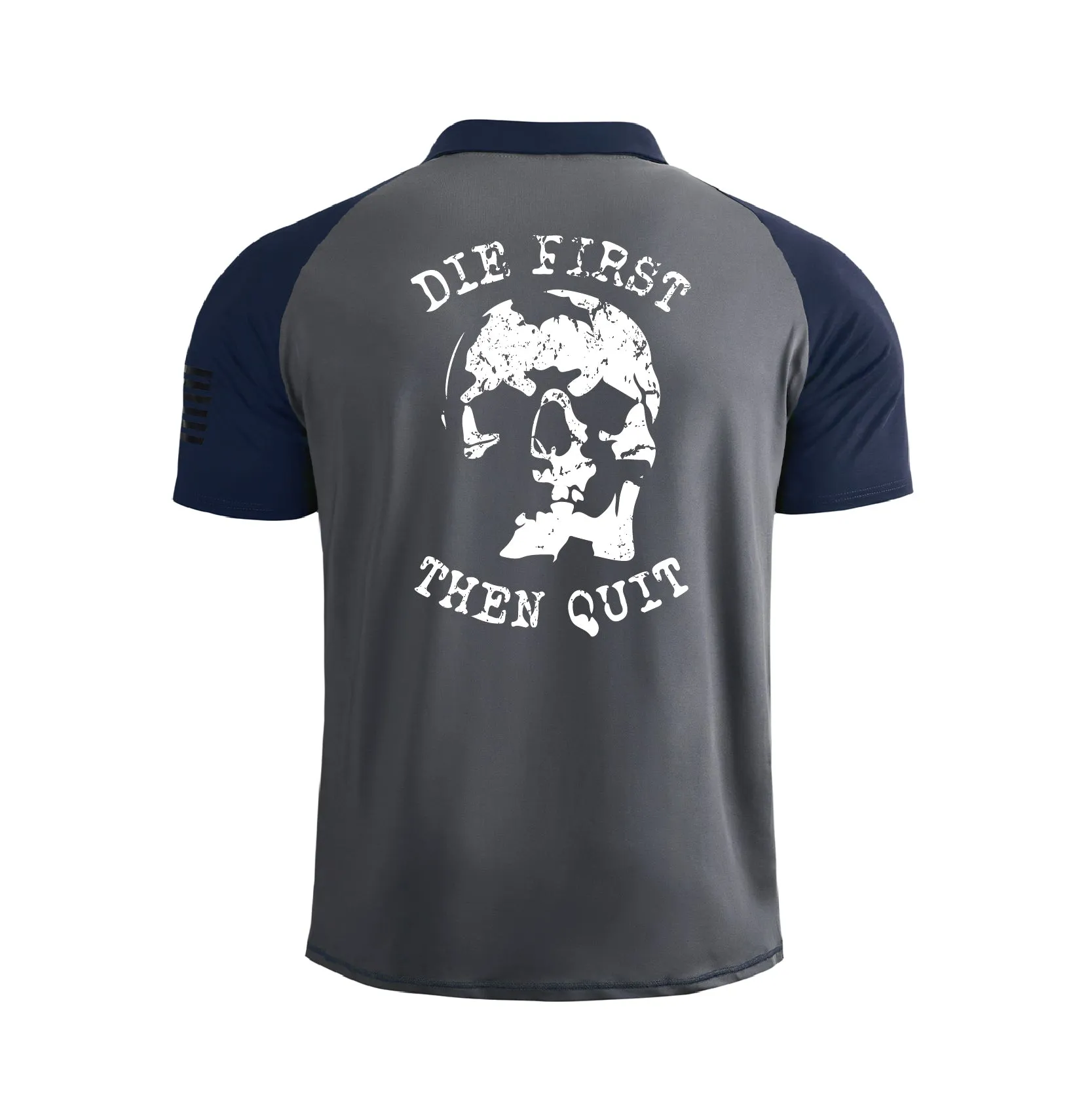 SKULL 1/4 BUTTON RAGLAN GRAPHIC POLO SHIRT